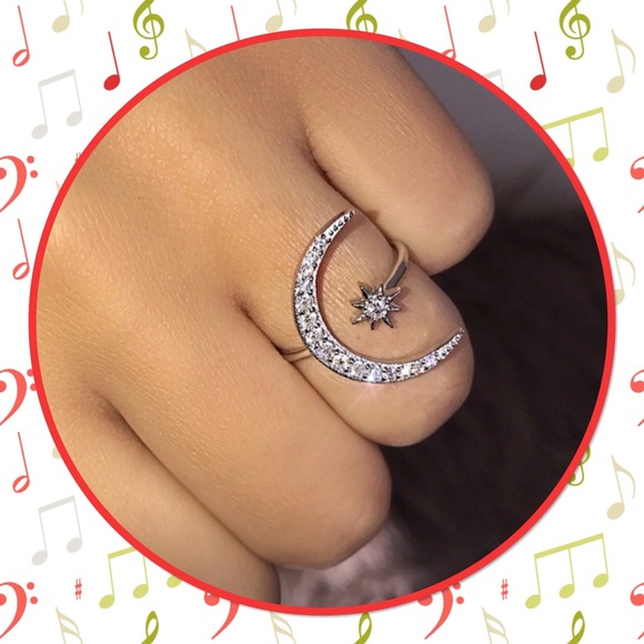 💫New💫Silver Crescent Moon Star Ring💫 - Picture 4 of 4